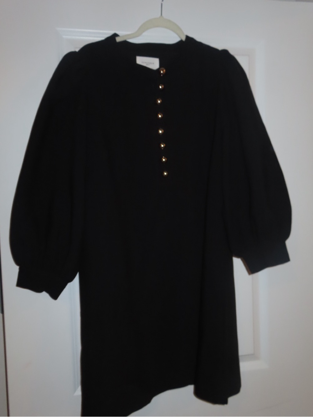 Tuckernuck Black Puff-Sleeve Dress with Gold Buttons